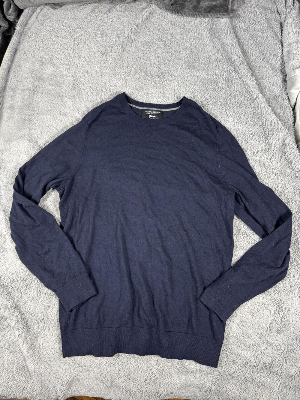 Banana Republic Sweater Mens LT Blue Italian Merino Wool Crew Neck Knit Pullover